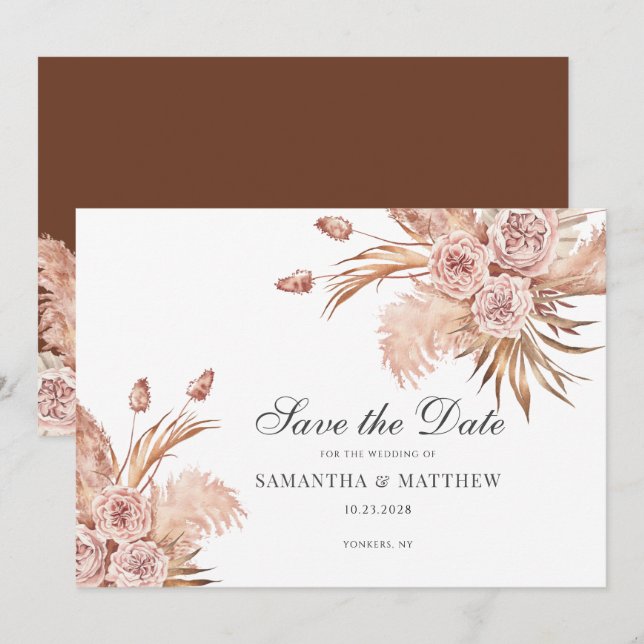 Reserve A Data Relva Botânica Pampas Aquarela Floral (Frente/Verso)