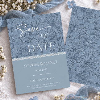Reserve A Data Renda de Casamento Poupa a Data Azul Empoeirado