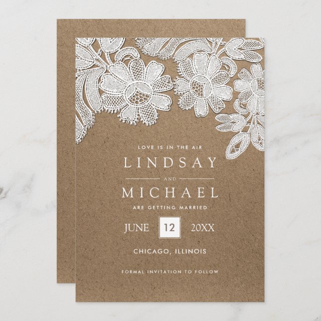 Reserve A Data Renda | Kraft Paper Wedding Save the Date Cards (Frente/Verso)