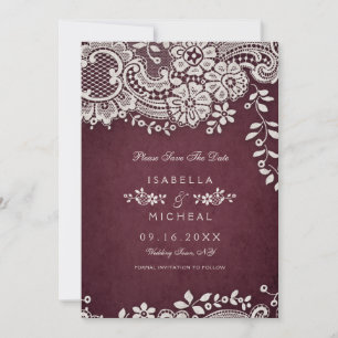 Reserve A Data Renda vintage de Borgonha para casamento rústico s