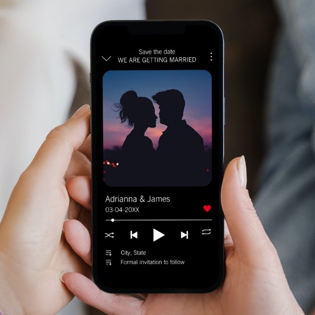 Reserve A Data Reprodutor de Música Foto Única de Música  (Music Player Unique Song Photo Save The Date electronic)