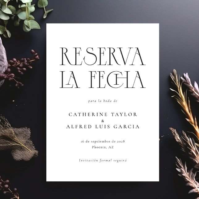 Reserve A Data Reserva La Fecha Black White Casamento Espanhol (Criador carregado)