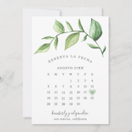 Reserve A Data Reserva La Fecha Calendário Rustico Verde Espanhol