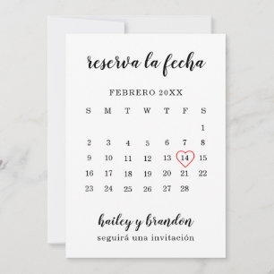 Reserve A Data Reserva la Fecha Calendário Simples Coração Vermel