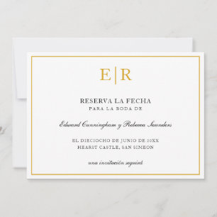 Reserve A Data Reserva La Fecha Elegante Dourado Monograma Formal