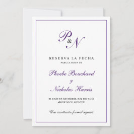 Reserve A Data Reserva la Fecha Purple Monograma Formal