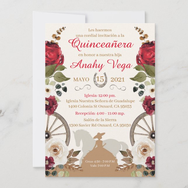 Reserve A Data Reserva La Fecha Quinceanera Red Charra, Watercol (Frente)