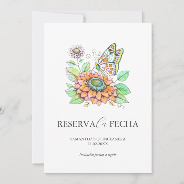 Reserve A Data Reserva la Fecha Quinceañeras Mariposas (Frente)