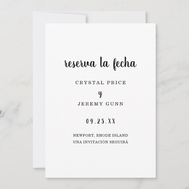 Reserve A Data Reserva la Fecha Simples Espanhol Negro e Branco (Frente)