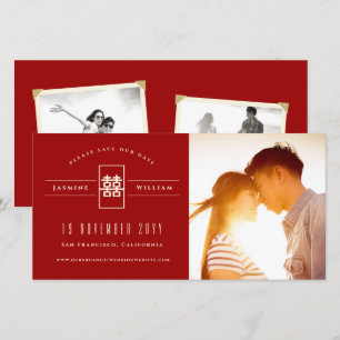 Reserve A Data Retângulo Dupla Felicidade Foto de Casamento Chine