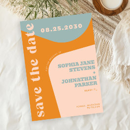 Reserve A Data Retro 70s dusty blue orange pink wedding