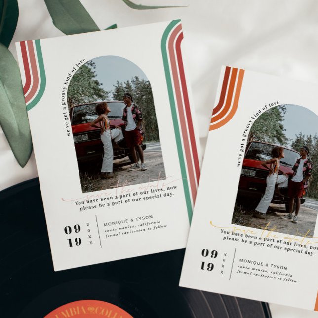 Reserve A Data Retro Anos Setenta | Foto em Arco Save the Date (Criador carregado)