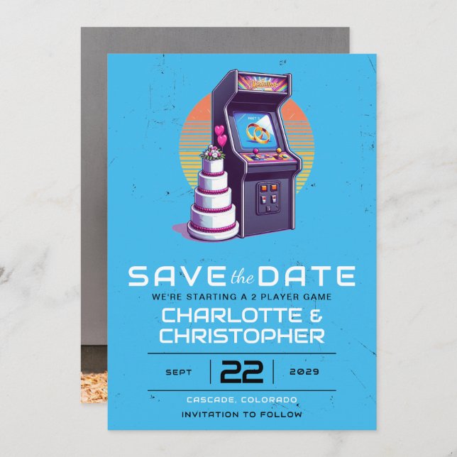 Reserve A Data Retro Arcade Wedding (Frente/Verso)