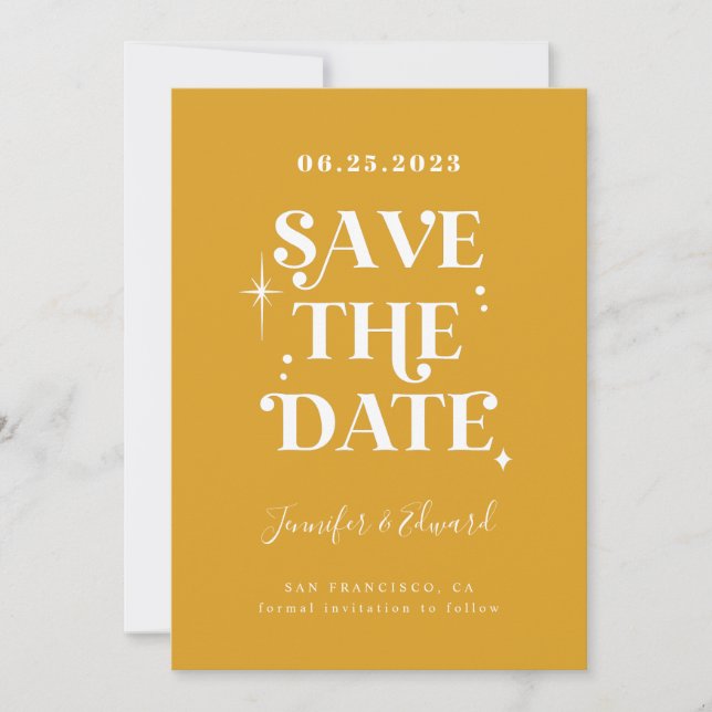 Reserve A Data Retro Canary Yellow Save The Date Card (Frente)