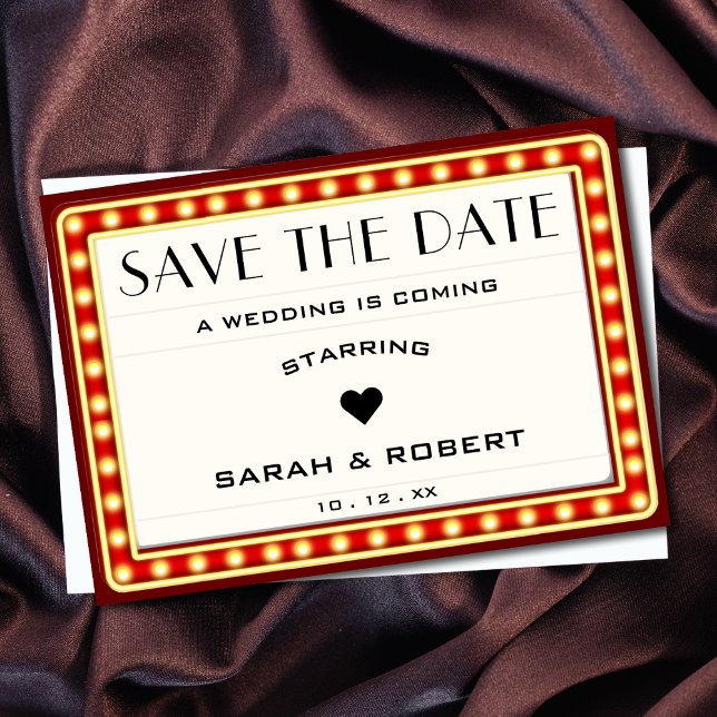 Reserve A Data Retro Cinema Theater - Sinal de Casamento Vermelho (Retro Cinema Theater Marquee Sign Red Wedding Save The Date)
