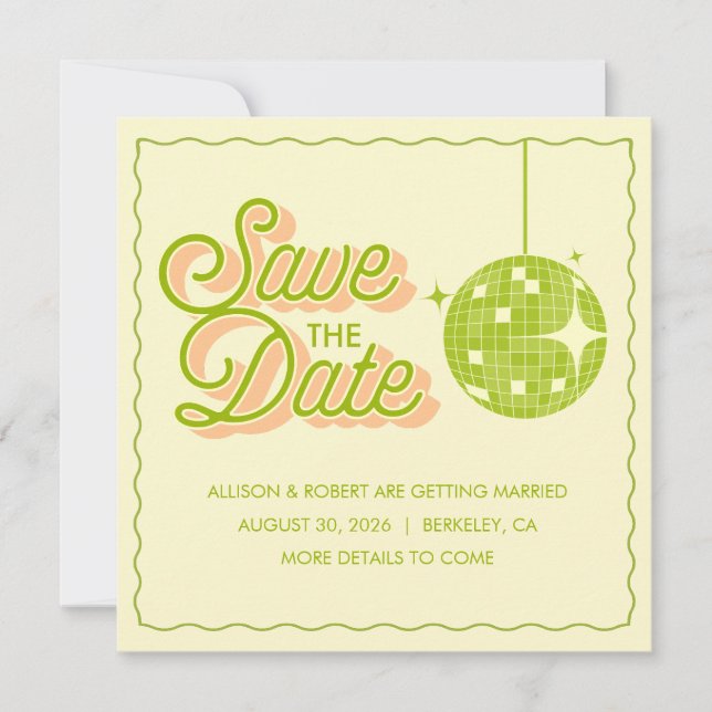 Reserve A Data Retro Disco Wedding Save The Date Card (Frente)