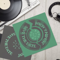Retro Emerald Green Vinyl Record Groovy Wedding