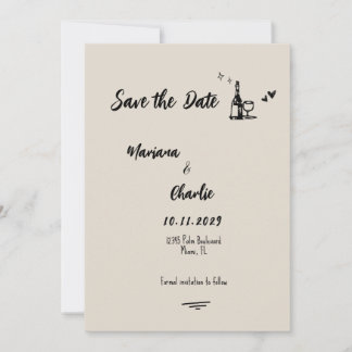 Reserve A Data Retro Grey Hand Drawn Illustrated Wedding 