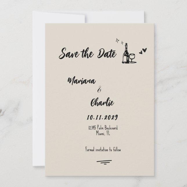 Reserve A Data Retro Grey Hand Drawn Illustrated Wedding  (Frente)