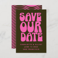 Retro Groovy 70s Rosa Quente e Verde Escuro Salva 