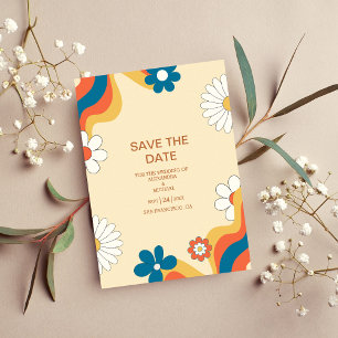 Reserve A Data Retro Groovy 70's Themed Muted Tones Wedding Save