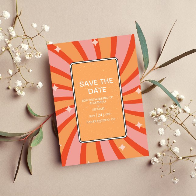 Reserve A Data Retro Groovy 70's Themed Muted Tones Wedding Save (Criador carregado)
