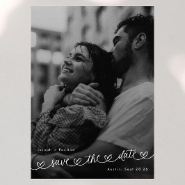 Reserve A Data Retro Hearts Black White Photo Modern Wedding