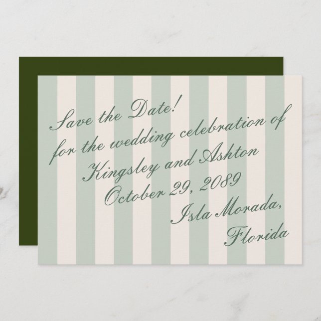 Reserve A Data Retro Island Save the Date Awning Stripe Flat Card (Frente/Verso)