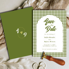 Reserve A Data Retro Minimalist Olive green Arch Checker Wedding