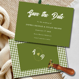 Reserve A Data Retro Olive green  Minimalist Checkered Wedding