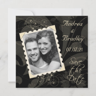 Reserve A Data Retro Preto e Marfim Foto Casamento Salve a Data