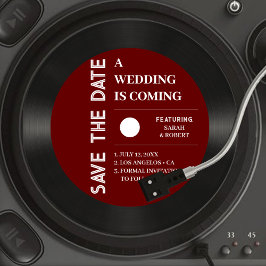 Reserve A Data Retro Red Vinyl Record Casamento Salvar Data