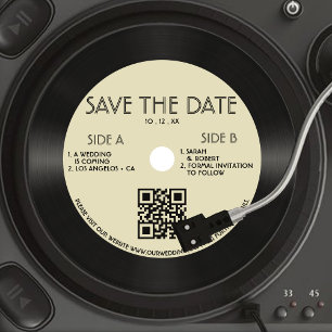 Reserve A Data Retro Tan Vinyl Record Casamento Salvar Data