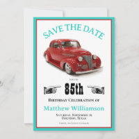 Retro Teal & Red 1939 Coupe 85º aniversário