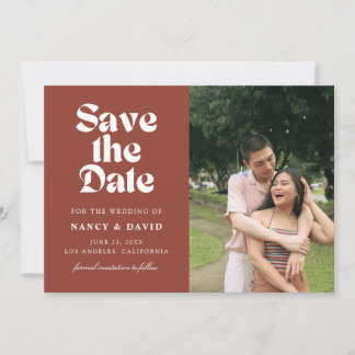 Reserve A Data Retro Terracotta Photo Wedding Save The Date