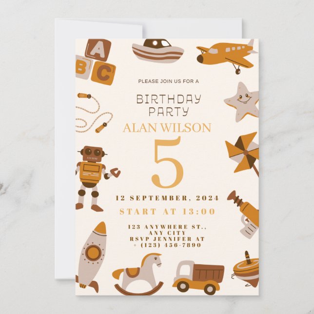Reserve A Data Retro Toys Boys Birthday Invitation (Frente)