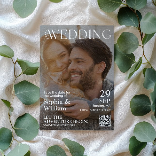 Reserve A Data Revista de Código QR Engraçado Foto Casamento (Criador carregado)
