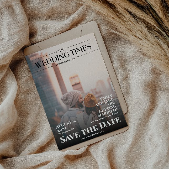 Reserve A Data Revista de jornal engraçada foto de casamento (Criador carregado)