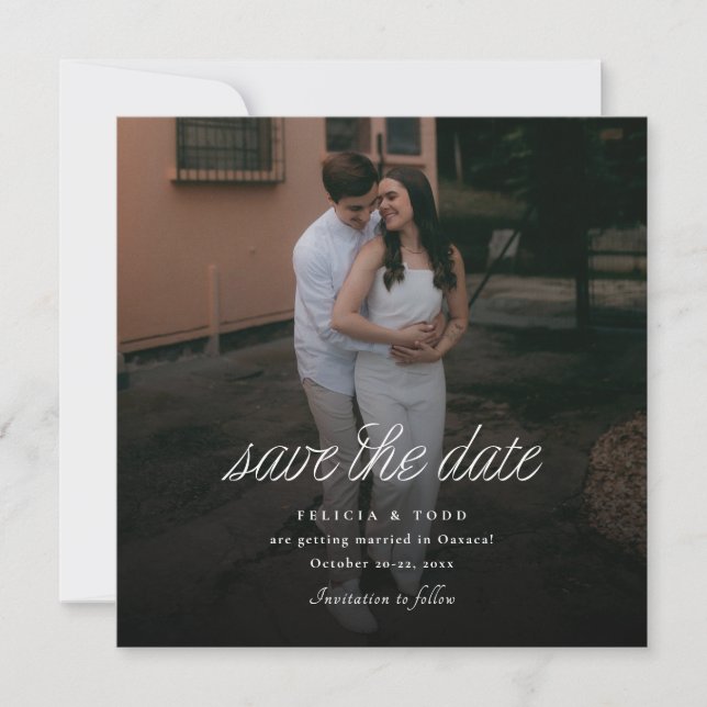 Reserve A Data Ribbon Script Minimalist Wedding Photo Square (Frente)