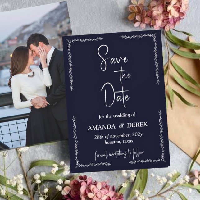 Reserve A Data Rich Dark Blue Weding Save the Date (Criador carregado)