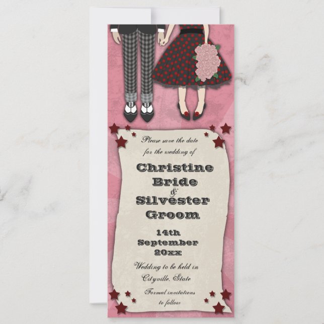 Reserve A Data Rockabilly Wedding, 4x9.25 salvar a data (Frente)