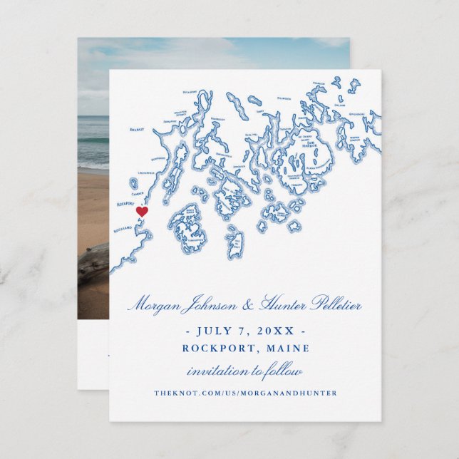 Reserve A Data Rockport Maine Photo Save Date - Penobscot Bay (Frente/Verso)