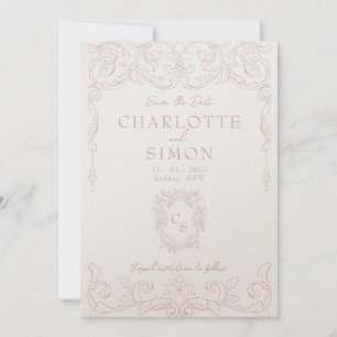 Reserve A Data Rococó rosa pálido Salve a placa de data