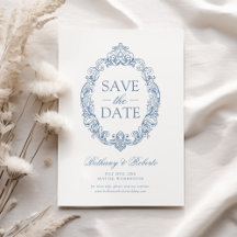 Rococó Vintage Azul Poeirento Save The Date