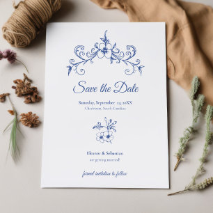 Reserve A Data Romance Elegante Vintage Azul Poeirento Floral Cas