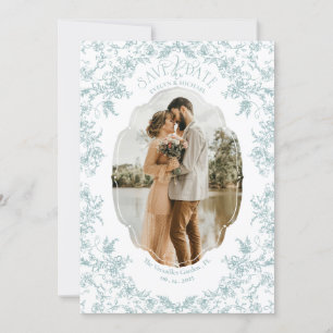 Reserve A Data Romance Floral Chinoiserie Clássico Algo Azul