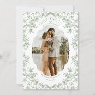 Reserve A Data Romance Floral Chinoiserie Clássico Amor Verde Sál