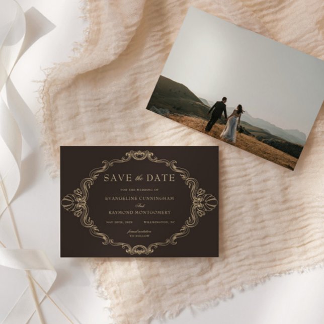 Reserve A Data Romantic Baroque Ornate Frame Dark Brown Photo (Criador carregado)