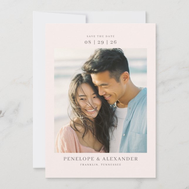 Reserve A Data Romantic Beige Minimalist Photo (Frente)