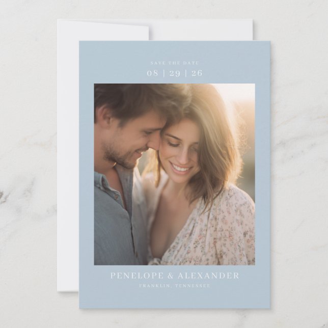 Reserve A Data Romantic Blue Minimalist Photo (Frente)